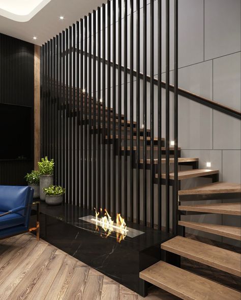 Beautiful Stairs Design, Modern House Staircase, Stair Partition, Modern Stairwell, Stair Wall Design, تحت الدرج, Home Bar Ideas, Stairs Railing, Staircase Interior Design