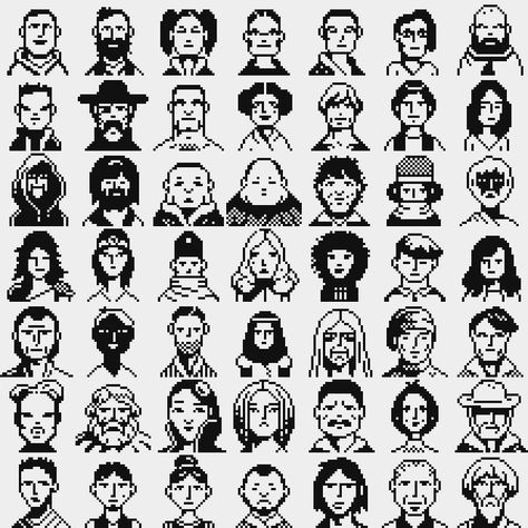 2 Bit Pixel Art, 1 Bit Pixel Art Character, 1bit Pixel Art, 8bit Characters, Pixel Art Woman, 8 Bit Characters, 1 Bit Pixel Art, How To Pixel Art, Character Sprites