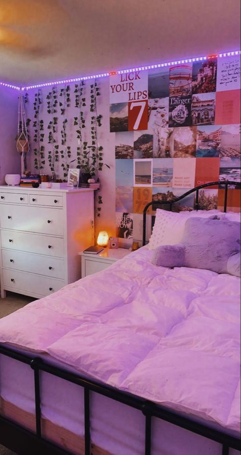 Room Ideas For 12 Year Girl, 13 Year Girl Bedroom Ideas, Room Ideas For Girls 9-10, Small Bedroom Ideas For Girls 10-12, Girls Rooms Ideas For 10-year-ol, Purple Room Aesthetic Loft Bed, Bedroom Purple Led, Neon Bedroom, Redecorate Bedroom