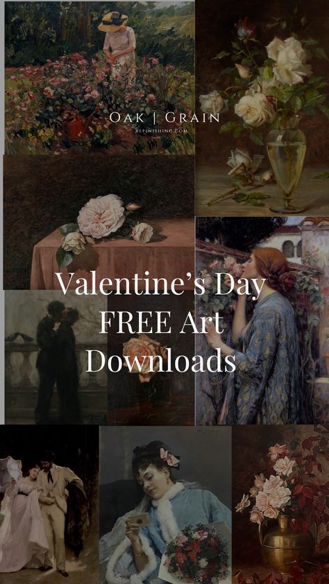 Add romantic charm to your Valentine's day decor this year with these free art downloads. Ditch the cheesy heart shaped everything and go with something more sophisticated this year! Free Printable Artwork Vintage Posters, Open Domain Art, Public Domain Art, Free Art Download, Free Printable Artwork, Vintage Valentines Decorations, Dark Academia Art, Free Wall Art, Free Printable Art