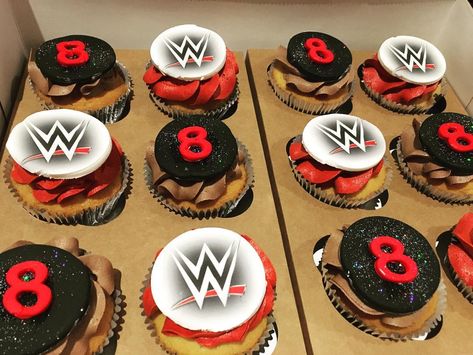 WWE Cupcakes for an 8th birthday today. Vanilla cake with half choc and half red choc-Strawberry buttercream Wwe Cupcakes Ideas, Wwe Cupcakes, Wwe Cake, Wwe Birthday Party, Wwe Party, Wwe Birthday, Donut Kill My Vibe, Cupcakes Ideas, Strawberry Buttercream