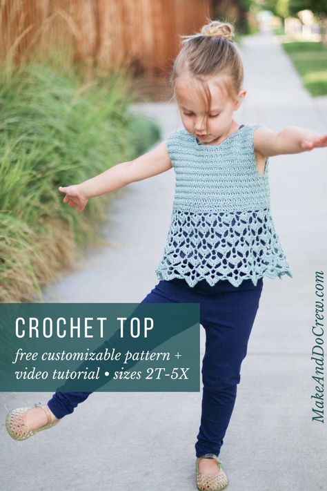 Crochet Pattern Toddler Dress, Crochet Girl Sweater Free Pattern, Toddler Dress Crochet Pattern Free, Crochet Toddler Tank Top Free Pattern, Free Crochet Dress Patterns For Toddlers, Crochet Toddler Shirt, Crochet Girl Dress Free Pattern, Crochet Yoke Pattern Free Baby, Summer Crochet Sweater Patterns Free