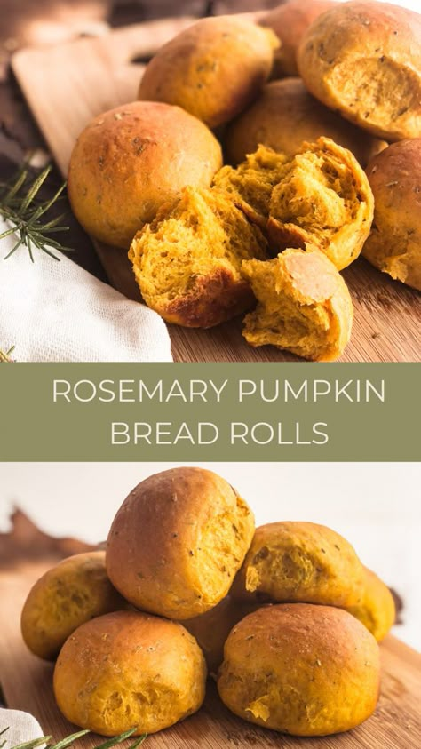 Fall Dinner Rolls, Thanksgiving Quick Breads, Breads For Thanksgiving, Savory Pumpkin Bread, Easy Thanksgiving Rolls, Thanksgiving Bread Ideas, Rosemary Bread Rolls, Rosemary Dinner Rolls Recipe, Butternut Squash Dinner Rolls