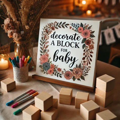 Make A Block For Baby - Baby Shower Activity - Decorate A Block - BLOCKS ONLY - 1.5 Inch or 2 Inch Blocks - Pick Your Size by Booksonblocks on Etsy Blocks For Baby Shower Diy, Decorate Blocks For Baby Shower Ideas, Simple Baby Shower Activities, Decorate A Block Baby Shower Game, Artsy Baby Shower Ideas, Baby Shower Activity Ideas, Baby Shower Block Decorating, Baby Blocks Baby Shower Diy, Baby Shower Activities Not Games