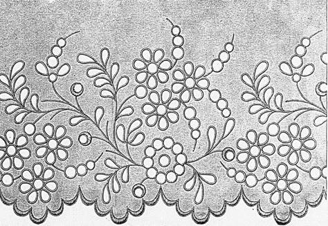 Whitework Cutwork Embroidery, Parchment Craft, Floral Embroidery Patterns, Geometric Embroidery, Border Embroidery Designs, Pola Sulam, Border Embroidery, Embroidery Motifs, Hand Embroidery Design Patterns