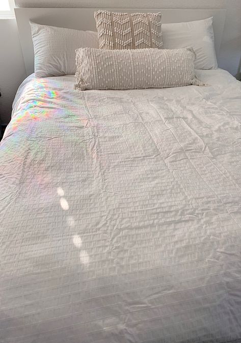 IKEA Malm Bed frame, IKEA Ofelia Vass Devet Cover, Urban86 Throw Pillows Bed Frame Ikea, Ikea Bedding, Ikea Bed Frames, Malm Bed Frame, Ikea Malm Bed, Malm Bed, White Bed Sheets, Minimalist Bohemian, Ikea Bed