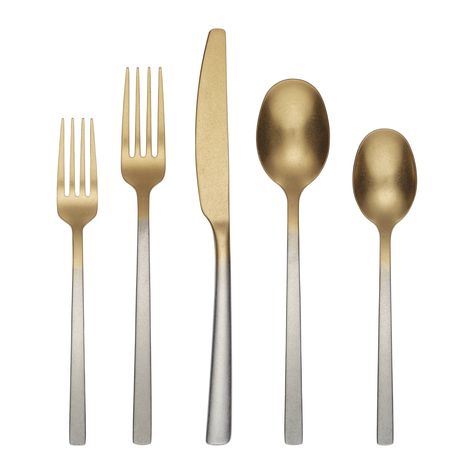 Beacon Rumble Gold Ombre 20-Piece Flatware Set - Bed Bath & Beyond - 38405784 Dinner Soup, Modern Flatware, Gold Flatware, Stainless Steel Dishwasher, Dinner Fork, Gold Satin, Serving Set, Serving Spoons, Utensil Set