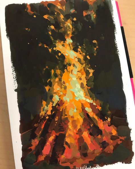 Flame Oil Painting, Painting Flames Fire Acrylic, Acrylic Fire Painting, Fire Gouache, Fire Painting Acrylic, How To Paint Fire, Fire Art Painting, Fire Study, Fire Watercolor