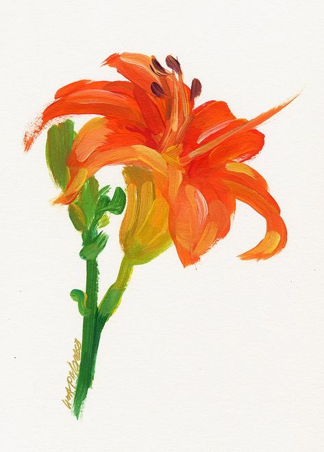 Contemporary ORIGINAL tiger lily painting by American ... Tiger Lily Painting, Rose Tattoo On Side, Orange Lily Flower, Autumn Basket, Tiger Lily Flowers, Tiger Lily Tattoos, Tattoo Party, Painting Tiger, Tiger Lilies