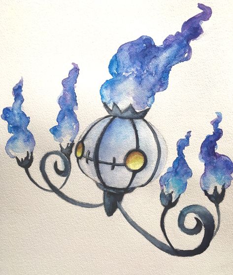 Watercolor Art Pokemon, Watercolor Pokemon Art, Chandelure Art, Pokemon Chandelure, Pokemon Watercolor, Ghost Type Pokemon, Pokemon Painting, Pokemon Rpg, Pokemon Snorlax