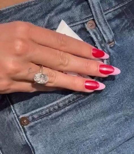 Hailey Bieber Nails, Bieber Nails, French Tip Gel Nails, Pink French Nails, Almond Acrylic Nails, Gem Nails, Nails 2024, Pink Acrylic Nails, Heart Nails