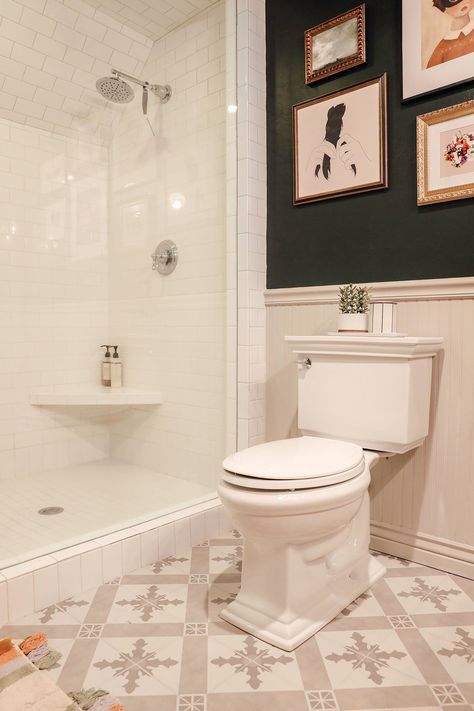 Going Dark In A Windowless Bathroom Paid off! - Chris Loves Julia Windowless Bathroom, Revere Pewter Benjamin Moore, Dark Paint Colors, Walk In Shower Designs, New Paint Colors, Bathroom Paint, Revere Pewter, Chris Loves Julia, White Subway Tile