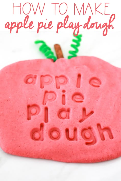 Apple Pie Cloud Dough Recipe, Apple Scented Playdough Recipe No Cook, Applesauce Sensory Play, Easy Apple Treats For Kids, Fall Play Dough Recipes, Apple Spice Playdough, Fun Apple Activities, Apple Playdough Recipe, Apple Pie Cloud Dough