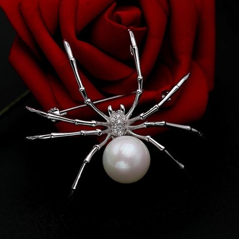 Elegant Women Crystal Insect Spider Artificial Pearl Brooch Pins Men Coat Dress Scarf Scarf Buckle Female Wedding Vintage Brooch Wedding Jewelry Fanfic Prompts, Spidersona Oc, Veiled Lady, Black And White Spider, Character Jewelry, Spider Brooch, Red Halloween, Spider Jewelry, Safety Pin Earrings