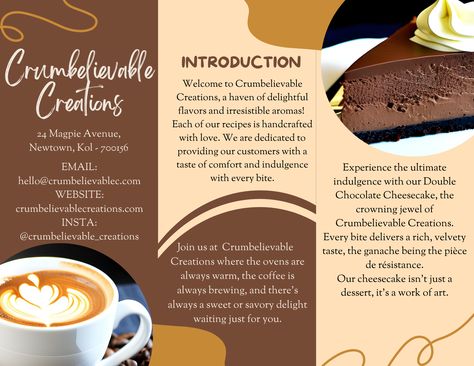 Brochure for Restaurants and Cafes! Coffee Brochure Design Ideas, Coffee Shop Brochure Design, Coffee Shop Brochure, Cafe Brochure, Coffee Brochure, Restaurant Brochures, Brochure Food, Brunch Cafe, Craft From Waste Material