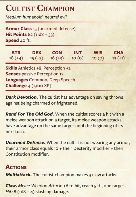 Dnd Cultist Stats, Cultist Dnd 5e, Dnd Cultist Map, Dnd Cultist Art, Dnd Cultist, Dnd Statblocks, Dnd Enemies, Dnd Monster, Dnd Stats