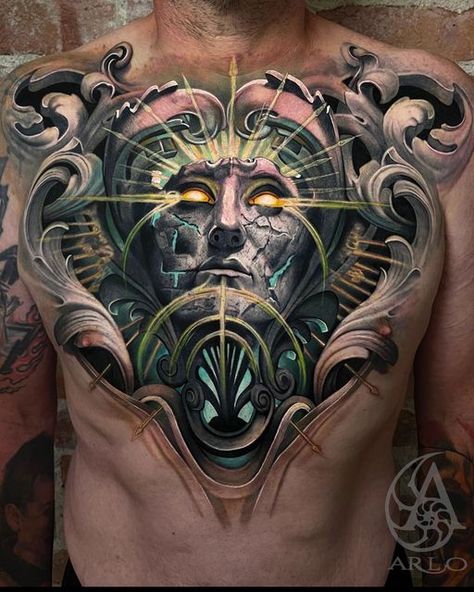 Chest Tattoo Realism, Arlo Dicristina, Shen Long Tattoo, Full Chest Tattoos, World Famous Tattoo Ink, Pieces Tattoo, Getting A Tattoo, Chest Piece Tattoos, Tattoo Artwork