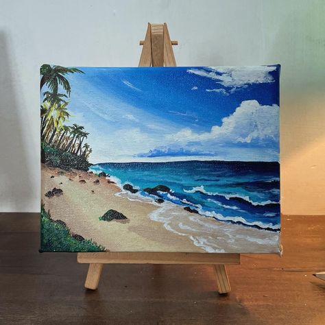 Beach 🌊🏝 Canvas painting with stand Canvas size : 6 x 5 inches Medium : Acrylic paints @kokuyo.camlin : canvas and acrylic paints Medium Size Canvas Paintings, Sea Canvas Painting, Sea Beach Painting, Beach Paintings On Canvas, Beach Canvas Paintings, Unique Drawings, Alien Art, Acrylic Canvas, Mini Canvas