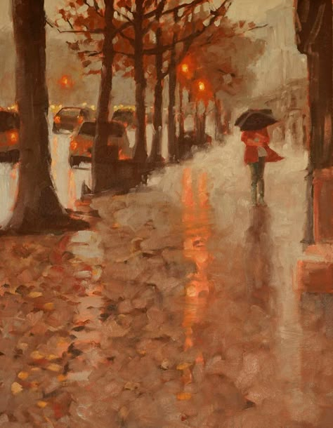 Rainy Autumn Day, Rainy Autumn, Fall Drawings, Rain Painting, Rain Art, Colorado Artists, Autumn Rain, Umbrella Art, Autumn Illustration