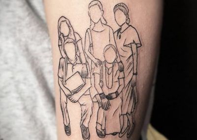 Line Portrait Tattoo, Portrait Tattoo Ideas, Arm Tattoos For Guys Forearm, Line Portrait, Single Needle Tattoo, Special Tattoos, Classy Tattoos, Tattoo Needles, Family Tattoos