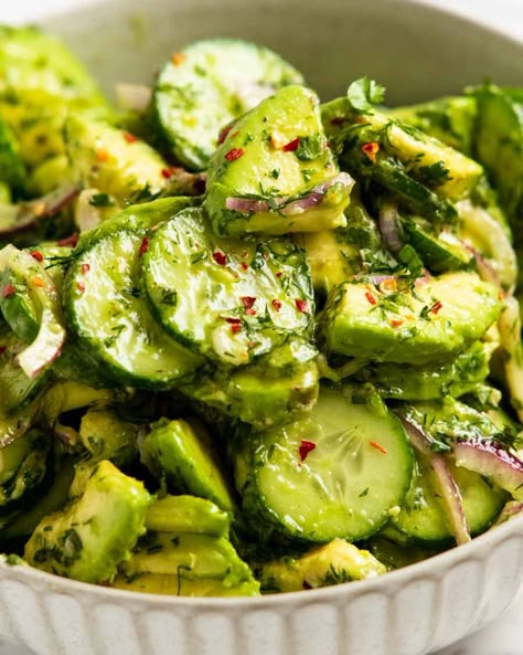 My favourite Avocado Salad Cuban Avocado Salad, Potato Avocado Salad, Cucumber Salad With Avocado, Asian Avocado Salad, Salad With Avocado Recipes, Avocado Side Dish, Avo Recipes, What To Make With Avocado, Pickled Avocado Recipe