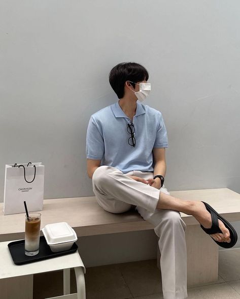 Polo Outfit Men Korean, Blue Polo Outfit Men, Outfit Cowo, Polo Outfit Men, Polo Shirt Outfit Men, Korean Street Fashion Men, Kpop Fashion Men, Polo Shirt Outfits, Polo Outfit