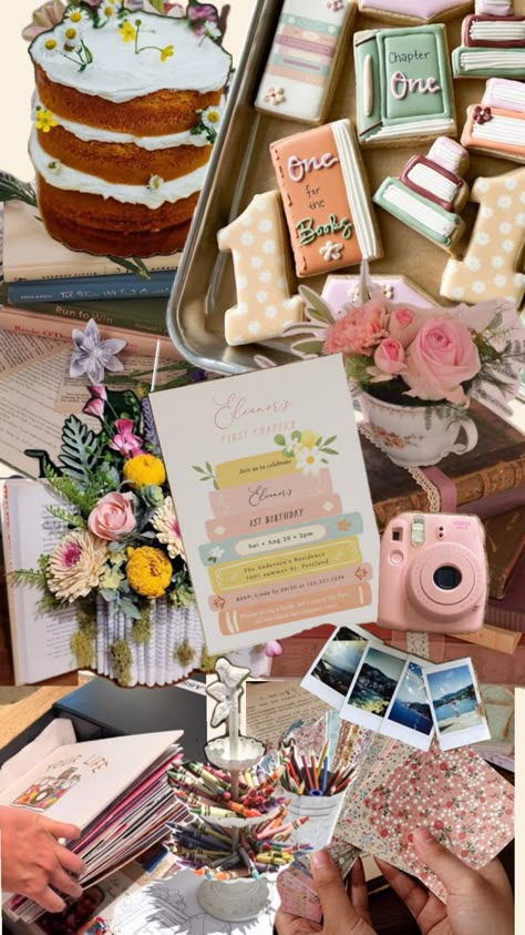 This party theme is ONE for the books. Set up a scrapbook table and guests can make a page for the birthday baby’s memory book! Baby Birthday Themes, Adoption Day, Kids' Party, Pretty Party, Girl Birthday Party, Girl First Birthday, Chapter One, Baby First Birthday, Baby Party