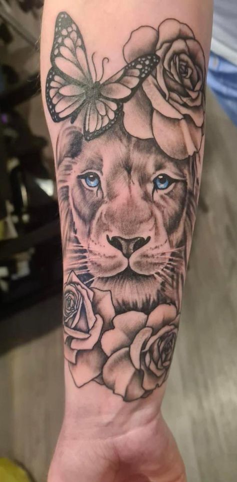 90 Lioness Tattoo Designs with Meaning | Art and Design Woman's Tattoos Ideas, Lioness Goddess Tattoo, Lioness With A Crown Tattoo, Pretty Wolf Tattoos For Women, Lioness With Crown Tattoo For Women, Lioness And Butterfly Tattoo, Lioness Thigh Tattoo For Women, Female Lion Tattoo For Women Sleeve, Lioness Tattoo For Women Thighs