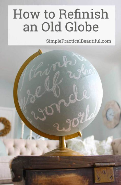 How to refinish a globe with chalk paint | DIY home decor | | reusing and repurposing an old globe Painted Globe Diy, Globe Makeover, Globe Ideas, Chalk Paint Diy, Globe Diy, Old Globe, Globe Crafts, Painted Globe, Upcycled Projects