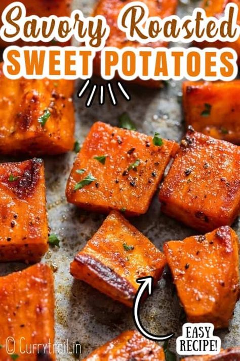 Sweet Potato Cubes Recipes, Savoury Sweet Potato Recipes, Sweet Potatoes Side Dishes, Healthy Starch Sides, Yam Recipes Healthy, Weeknight Sides, Fall Potatoes, Baked Sweet Potato Cubes, Roasted Sweet Potato Recipes