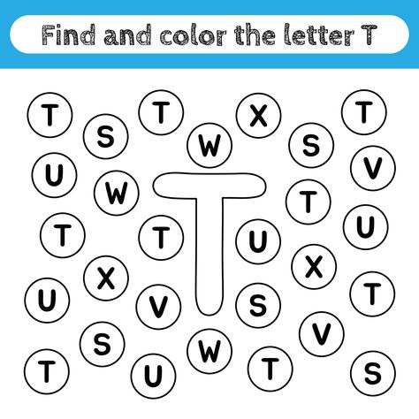 Download the Learning worksheets for kids, find and color letters. Educational game to recognize the shape of the alphabet. Letter T. 5096079 royalty-free Vector from Vecteezy for your project and explore over a million other vectors, icons and clipart graphics! T Worksheets Preschool, Letter T Activities For Preschool, Preschool Letter T, Letter T Worksheet, Letter T Activities, Find And Color, Preschool Activities Printable, The Letter T, English Worksheets For Kindergarten