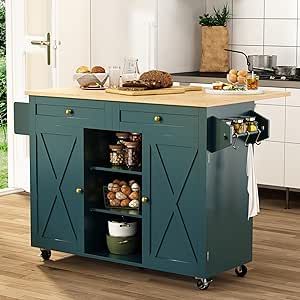 Can't afford that renovation, yet?  Get a table island for this year and have extra storage and counter space  #affiliate Barn Door Kitchen, Barn Door Tables, Drop Leaf Kitchen Island, Small Kitchen Island Ideas, Island On Wheels, Green Kitchen Island, Kitchen Island Trolley, Kitchen Dark, Kitchen Furniture Storage