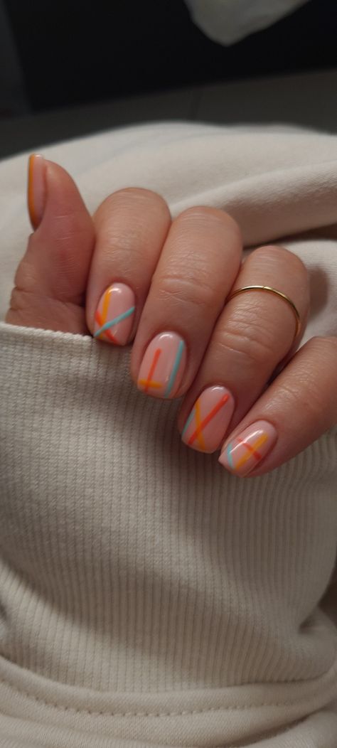 Minimal Nail Design Simple, Nude Nails With Minimal Design, Minimalist Dot Nail Art, Spring Nails Minimal, Bright Minimalist Nails, Simple Nail Designs Oval Shape, Splotch Nails, Minimal Fun Nails, Nails Block Colour