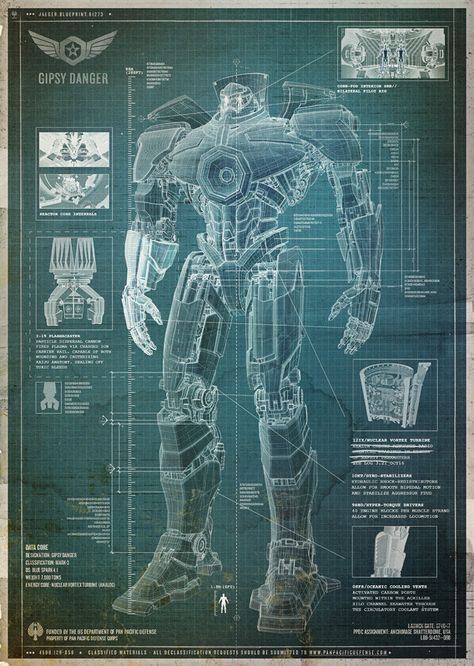 Pacific Rim Movie, Pacific Rim Jaeger, Arte Robot, Blue Prints, Giant Monsters, Giant Robots, Pacific Rim, A Robot, Technical Drawing