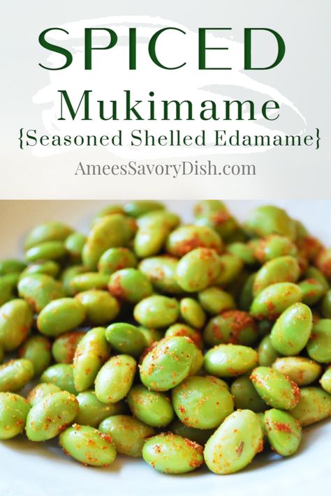 A recipe for spiced mukimame (seasoned shelled edamame) made with homemade seasoned salt and steamed frozen mukimame.  An easy, nutritious and tasty appetizer or snack! #snackideas #healthysnacks #edamame Steamed Edamame Recipes, Frozen Shelled Edamame Recipes, Mukimame Recipe, Edamame Seasoning, Edamame Recipes Snack, Homemade Seasoned Salt, Edamame Snack, Shelled Edamame, Homemade Seasoning Salt