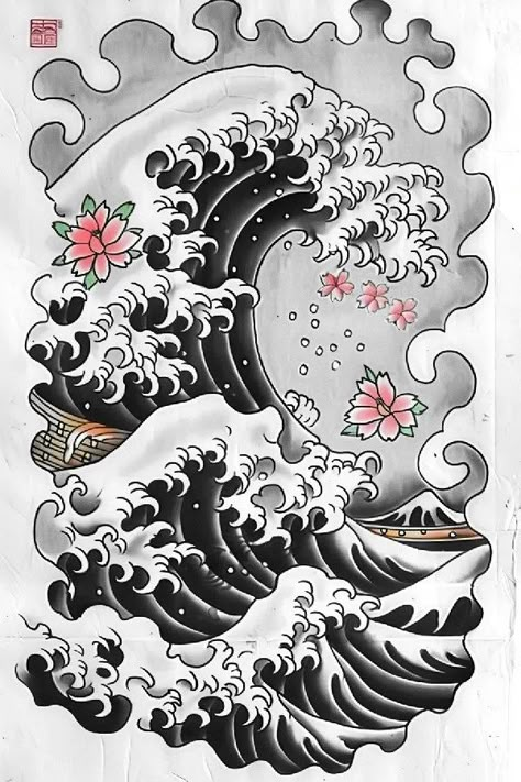 Tattoo idea: tattoo sketch A traditional Japanese wave pattern with 13 Wave Tattoo Sleeve, Japanese Water Tattoo, Japanese Wave Tattoos, Wave Tattoos, Japanese Wave Pattern, Wave Drawing, Idea Tattoo, Pattern Sketch, Water Tattoo