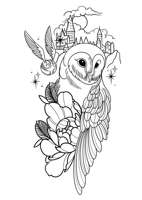 Hedwig Tattoo, Popeye Tattoo, Tattoos Disney, Disney Coloring Sheets, Procreate Tattoo, Tattoo Coloring Book, Harry Potter Owl, Animal Tattoo Ideas, Beginner Tattoos