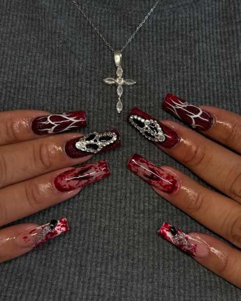 ghost face nails part two⭑.ᐟ🩸🔪 these deserved another post 🤭 #gelx #nails #nailart #halloweennails #ghostfacenails #screamnails #bloodynails #nailinspo #spookynails Ghost Face Nails, Halloween Nails Short, Scary Nails, Face Nails, Ghost Face, Ghost Faces, Nails Short, Nail Sizes, Nails Nailart