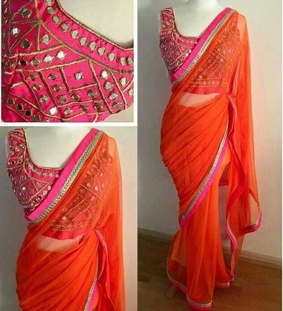 Latest Plain Saree with Heavy Blouse Designs Heavy Blouse Designs, Saree With Heavy Blouse, Plain Saree With Heavy Blouse, ब्लाउज बैक नेक डिजाइन, Plain Chiffon Saree, Saree Combination, Saree Outfit, Heavy Blouse, Mirror Work Blouse Design