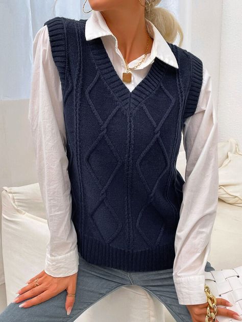 Navy Blue Vest Outfit Women, Argyle Sweater Outfit, Knit Vest Outfits For Women, Blue Vest Outfit, Knitted Vest Outfit, Navy Blue Sweater Vest, Vest Outfit Women, Knit Vest Outfit, Plaid Sweater Vest