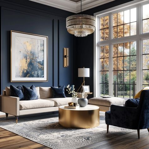 Navy Home Interior, Navy Blue Sofa Living Room Ideas, Urban Style Living Room, Blue Sofa Living, Classic Living Room Design, Style Living Room, Classic Living Room, Blue Living Room, Blue Rooms