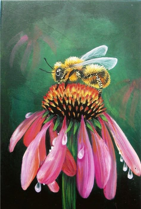 Cute Easy Paintings, Bee Painting, Butterfly Art Painting, Art Nouveau Floral, Art Painting Gallery, Insect Art, Bee Art, Simple Acrylic Paintings, Nature Art Painting