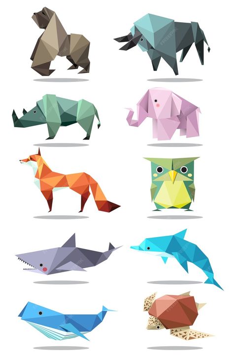 Premium Vector | Animal origami Geometric Animals Drawing, Polygon Art Animal, Illustration Art Animals, Animal Icon Design, Polygon Animal, Origami Illustration, Animal Art Illustration, Polygonal Art, Animals Geometric