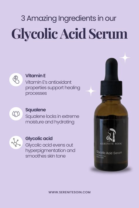 Unlock the secret to smoother, hydrated, and radiant skin with our Glycolic Acid Serum. Infused with Vitamin E and Squalene, it’s designed to nourish and protect your skin. Experience the power of ingredients that work together to even out skin tone and enhance your natural glow. Check it out on our website! 🔗 www.serenitesoin.com Plum Niacinamide Serum, Glow Deep Serum, Niamicide Serum, Serum For Glowing Skin, Galactomyces Pure Vitamin C Glow Serum, Products For Glowing Skin, Serum Skinceuticals, Glycolic Acid Serum, Lip Care Tips