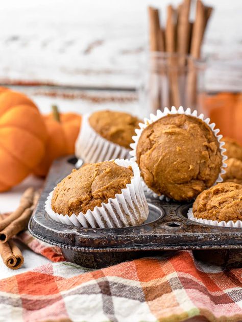 3 Ingredient Pumpkin Muffins - Fluffy and Moist - Entirely Elizabeth 3 Ingredient Pumpkin Muffins, Cake Mix Recipes Homemade, Cake Mix Pumpkin, Pumpkin Pasta Bake, 3 Ingredient Pumpkin, Best Pumpkin Muffins, Butter Pecan Cake, Frozen Pumpkin, Orange Chocolate Cake