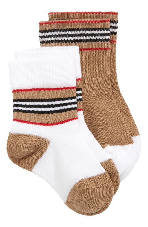 Burberry 2-Pack Icon Stripe Socks available at #Nordstrom Burberry Socks, Burberry Style, Red Socks, Stripe Socks, Baby Boy Accessories, Striped Socks, Diy Kits Gift, White Beige, Kids Wear