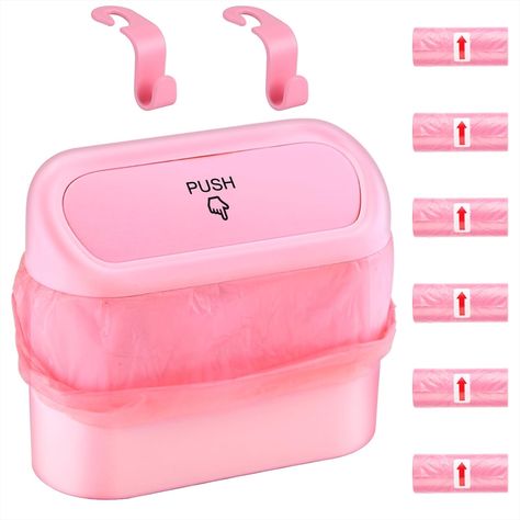 Car Bin, Car Trash Can with Lid, Multifunctional Mini Trash Bin for car, with 90 Pcs Trash Bags & 2 Car Hooks, Push-on Design Car Bins, Cute Car Accessories, Car Rubbish Bin for Car Tidy (Pink) Pink Car Trash Can, Bin For Car, Car Hooks, Car Checklist, Trash Can With Lid, Car Trash Can, Rubbish Bin, Car Essentials, Trash Can For Car