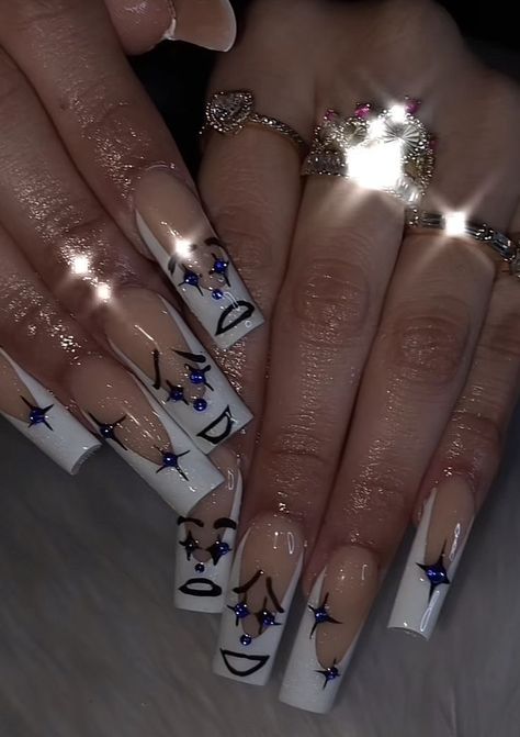 Chicano Nails Designs, Smile Now Cry Later Nails, Chola Nails Designs, Chola Nails Acrylic, Cholo Nails, Gangster Nails Designs, Chicano Nails, Gangster Nails, Chicana Nails