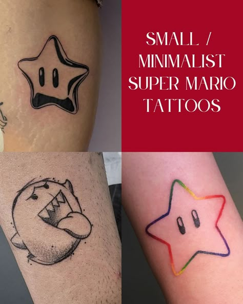 53 Super Mario Tattoo Ideas For Bros Who Game - Tattoo Glee Nintendo Star Tattoo, Super Mario Bros Tattoo Ideas, Super Mario Galaxy Tattoo, Super Mario Star Tattoo, Mario Party Tattoo, Lumalee Tattoo Ideas, Bowser Tattoo Ideas, Mario Brothers Tattoo, Mario Ghost Tattoo