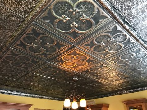 Kitchen | American Tin Ceilings Tin Ceiling Backsplash, American Tin Ceiling, Ceiling Tin, Tin Ceilings, Pattern Combinations, European Elegance, Tin Ceiling Tiles, Panel Moulding, Tile Projects